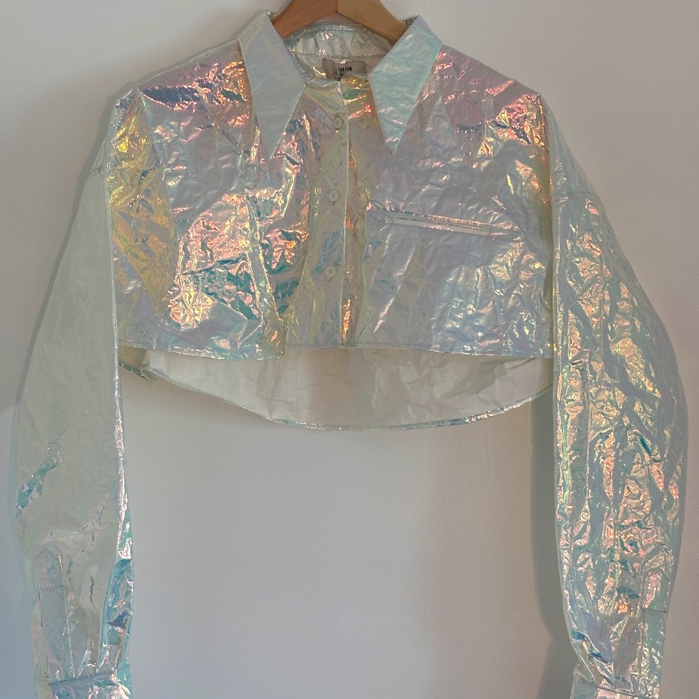 MARYAM NASSIR ZADEH Incredible & Rare Iridescent Button Up Top Blouse Designer